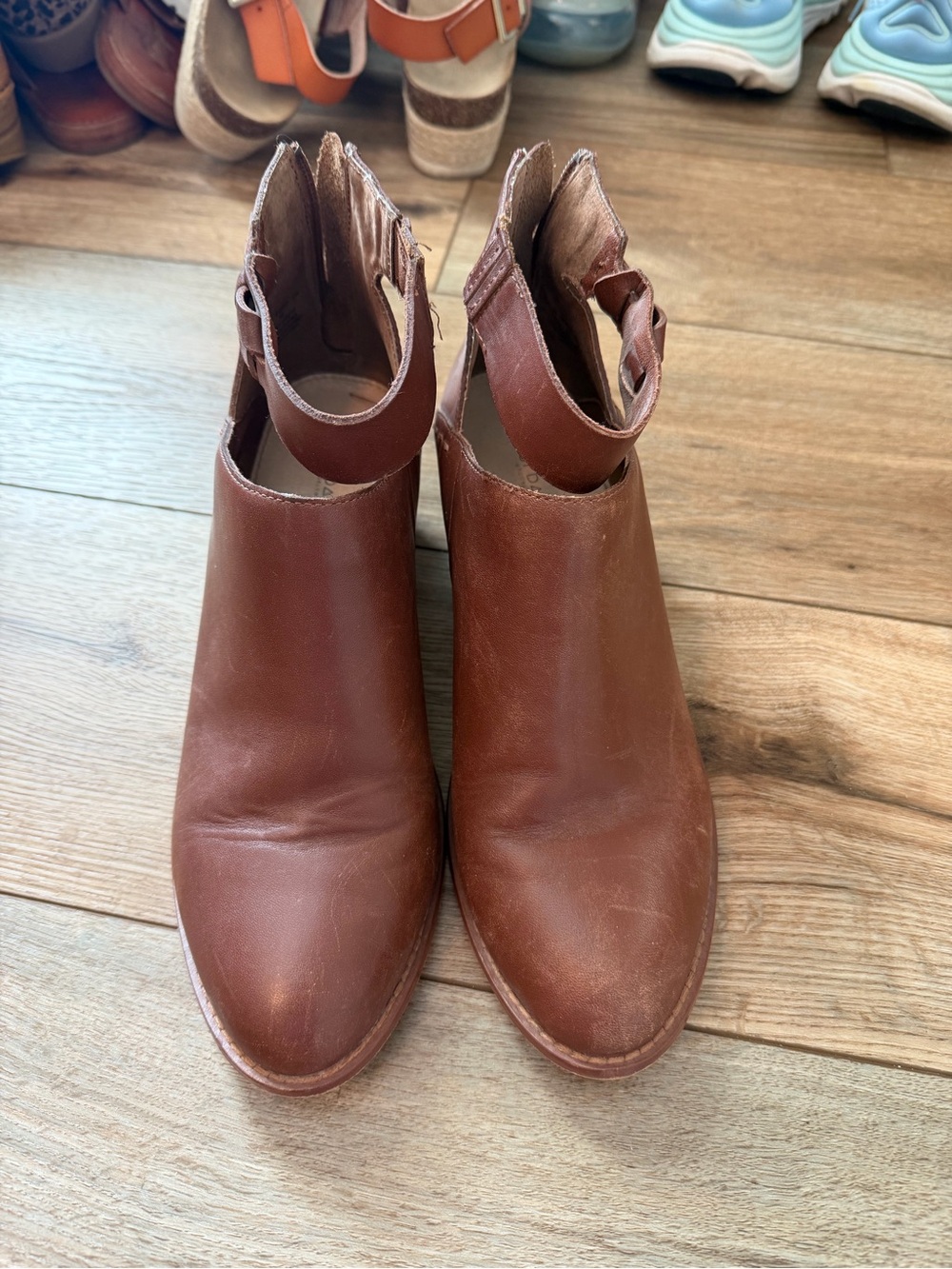Kelsi Dagger Brown Leather Cutout Ankle Booties